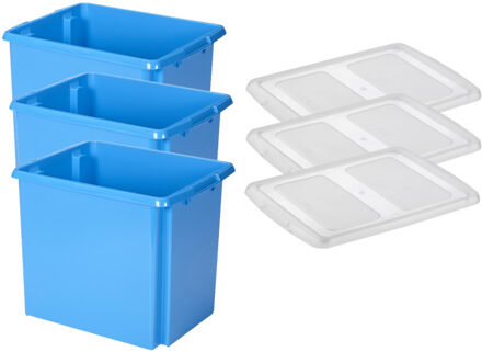 SunWare Set van 3x opslagbox kunststof 45 liter blauw 45 x 36 x 36 cm met deksel