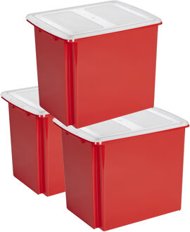 SunWare Set van 3x opslagbox kunststof 45 liter rood 45 x 36 x 36 cm met deksel - Opbergbox