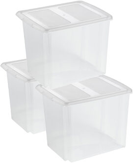 SunWare Set van 3x opslagbox kunststof 45 liter transparant 45 x 36 x 36 cm met deksel - Opbergbox