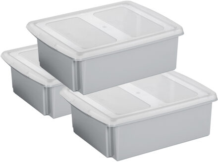 SunWare set van 3x opslagboxen kunststof 17 liter lichtgrijs 45 x 36 x 14 cm met deksel