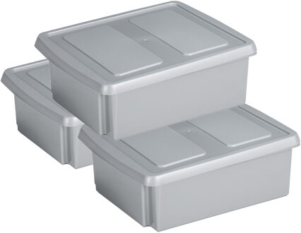 SunWare set van 3x opslagboxen kunststof 17 liter lichtgrijs 45 x 36 x 14 cm met deksel