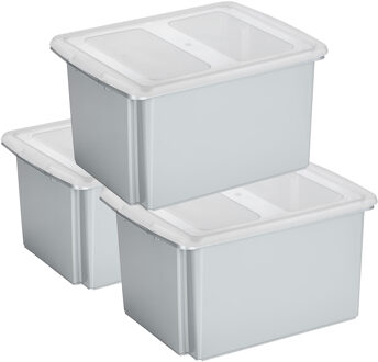SunWare set van 3x opslagboxen kunststof 32 liter lichtgrijs 45 x 36 x 24 cm met deksel