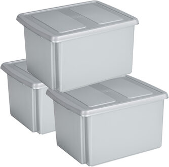 SunWare set van 3x opslagboxen kunststof 32 liter lichtgrijs 45 x 36 x 24 cm met deksel