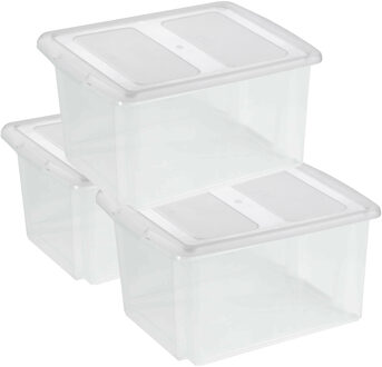 SunWare set van 3x opslagboxen kunststof 32 liter transparant 45 x 36 x 24 cm met deksel