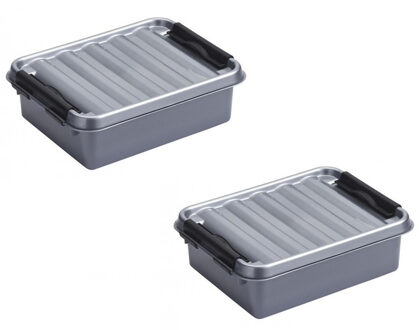 SunWare Set van 3x stuks sunware q-line opberg box/opbergdoos - 1 liter - 20 x 15 x 6 cm - kunststof - grijs
