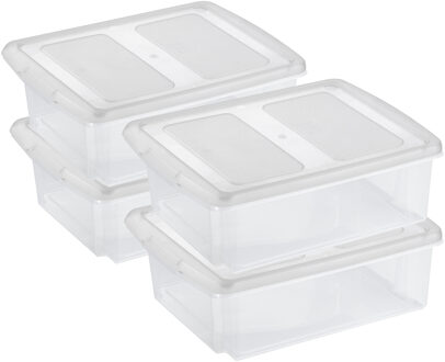 SunWare set van 4x opslagboxen kunststof 17 liter transparant 45 x 36 x 14 cm met deksel