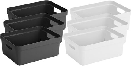 SunWare Set van 6x stuks opbergboxen/opbergmanden 24 liter kunststof antraciet en wit