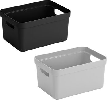 SunWare Set van 6x stuks opbergboxen/opbergmanden 5 liter kunststof zwart en lichtgrijs - Opbergbox