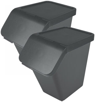 SunWare Sigma Home sorteer bak - 2x - afvalbak - antraciet - stapelbaar - 40L - 49 x 27 x 45 cm
