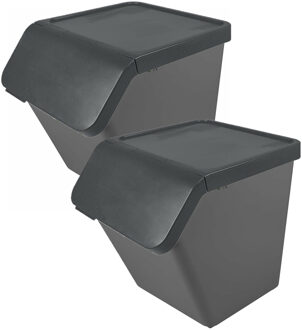 SunWare Sigma Home sorteer bak - 2x - afvalbak - antraciet - stapelbaar - 60L - 49 x 39 x 45 cm