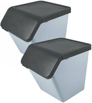 SunWare Sigma Home sorteer bak - 2x - afvalbak - blauw - stapelbaar - 60L - 49 x 39 x 45 cm