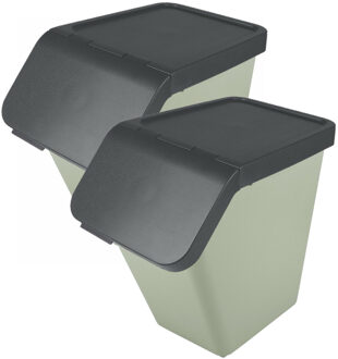 SunWare Sigma Home sorteer bak - 2x - afvalbak - groen - stapelbaar - 40L - 49 x 27 x 45 cm