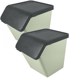 SunWare Sigma Home sorteer bak - 2x - afvalbak - groen - stapelbaar - 60L - 49 x 39 x 45 cm