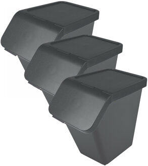 SunWare Sigma Home sorteer bak - 3x - afvalbak - antraciet - stapelbaar - 40L - 49 x 27 x 45 cm