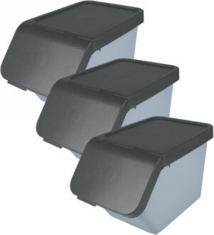 SunWare Sigma Home sorteer bak - 3x - afvalbak - blauw - stapelbaar - 30L - 49 x 27 x 30 cm