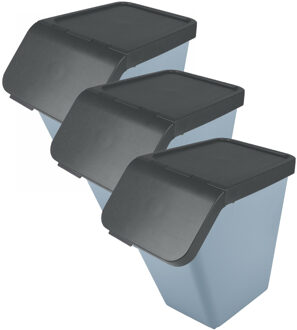 SunWare Sigma Home sorteer bak - 3x - afvalbak - blauw - stapelbaar - 40L - 49 x 27 x 45 cm