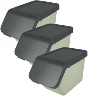 SunWare Sigma Home sorteer bak - 3x - afvalbak - groen - stapelbaar - 30L - 49 x 27 x 30 cm
