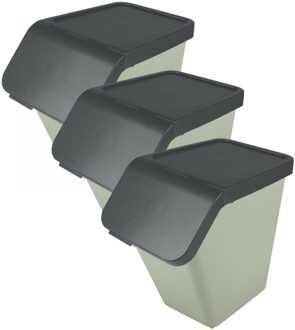 SunWare Sigma Home sorteer bak - 3x - afvalbak - groen - stapelbaar - 40L - 49 x 27 x 45 cm