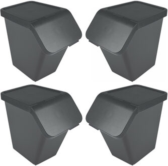 SunWare Sigma Home sorteer bak - 4x - afvalbak - antraciet - stapelbaar - 40L - 49 x 27 x 45 cm