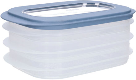 SunWare Vleeswarendoos - 3x - voedsel bewaarbakjes - transparant/blauwgrijs - bakjes