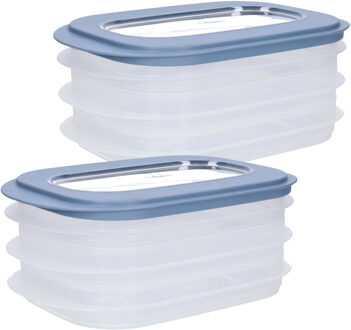 SunWare Vleeswarendoos - 6x - voedsel bewaarbakjes - transparant/blauwgrijs - bakjes