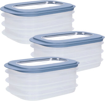 SunWare Vleeswarendoos - 9x - voedsel bewaarbakjes - transparant/blauwgrijs - bakjes