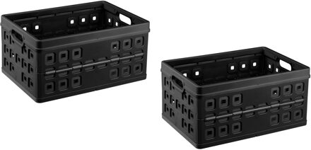 SunWare Vouwkratten - 3x stuks - inklapbare boodschappenkratten - opberg krat - 46 liter - zwart