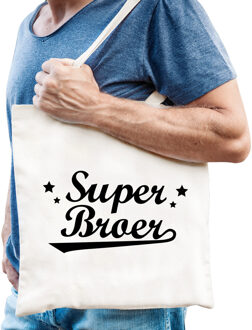 Super Broer katoenen cadeau tasje wit voor heren - Feest Boodschappentassen