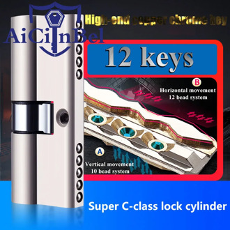 Super C class 12 key cylinder Anti-theft core of the door lock Universal copper plated chrome customized cylinders Copper key