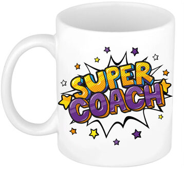 Super coach cadeau mok / beker wit met sterren 300 ml - feest mokken