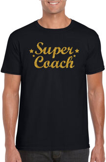 Super Coach cadeau t-shirt met gouden glitters met zwart voor heren -  Bedankt cadeau voor een coach L