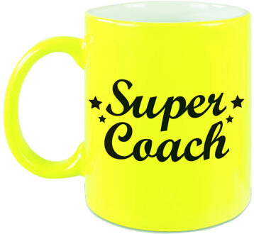 Super coach mok / beker neon geel 330 ml - feest mokken