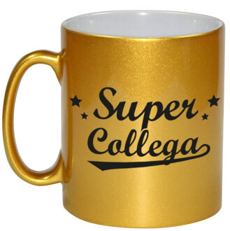 Super collega cadeau gouden mok / beker sterren 330 ml - feest mokken Goudkleurig