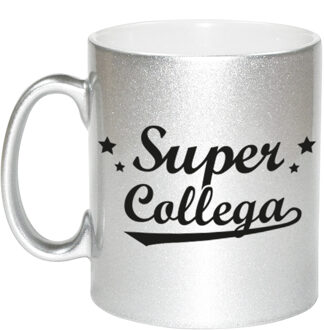 Super collega cadeau zilveren mok / beker sterren 330 ml - feest mokken Zilverkleurig