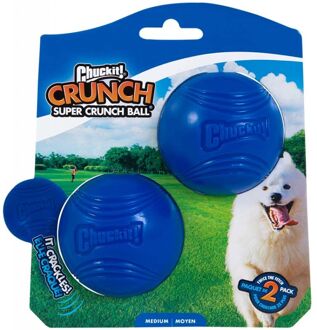 Super Crunch ball - Hondenspeeltje - Blauw - Medium - 16 cm - 2 stuks