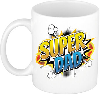 Super dad cadeau mok / beker wit - kado voor vaderdag / papa - popart / strip stijl - feest mokken Multikleur