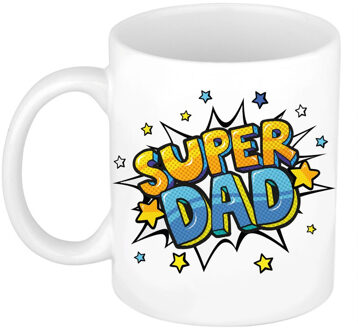 Super dad cadeau mok / beker wit met sterren 300 ml - feest mokken