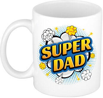 Super dad retro cadeau mok / beker wit - kado voor papa / vaderdag - popart - feest mokken Multikleur