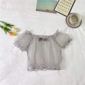 Super Fee Japanse Zachte Jurk Jurken Lolita Gevoerd Tops Leuke Lolita Binnen Puff Mouwen Chiffon Shirt Tops Vrouwelijke Zomer grijs