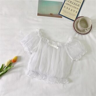 Super Fee Japanse Zachte Jurk Jurken Lolita Gevoerd Tops Leuke Lolita Binnen Puff Mouwen Chiffon Shirt Tops Vrouwelijke Zomer wit