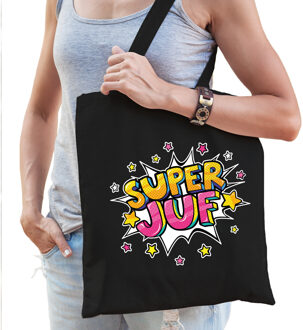 Super juf popart katoenen tas zwart voor dames - cadeau tasjes - Feest Boodschappentassen