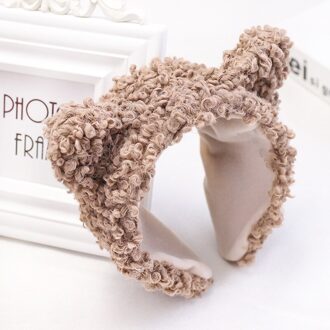 Super Leuke Haarbanden Voor Vrouwen Mode Effen Kleur Fleece Oor Bezel Haar Accessoires Voor Vrouwen Herfst Winter koffie
