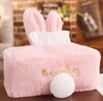 Super Leuke Home Duurzaam Kamer Pluche Auto Vierkante Tissue Doos Papier Houder Case Cover Servet Kawaii Roze Wit