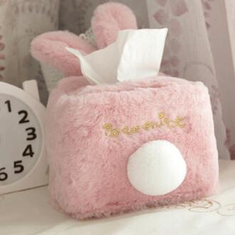 Super Leuke Home Duurzaam Kamer Pluche Auto Vierkante Tissue Doos Papier Houder Case Cover Servet Kawaii Roze Wit