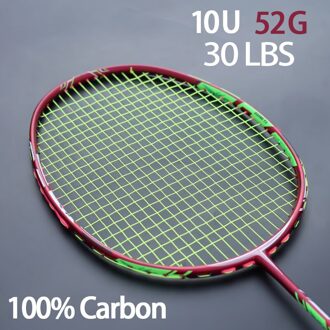 Super Licht 10U 52G 100% Full Carbon Fiber Strungs Badminton Racket Professionele Max Spanning 30LBS Tassen Racket Sport Voor volwassen groen