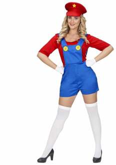 Super loodgieter pakje Mario vrouw Rood - Zalm, Wit - Transparant, Blauw