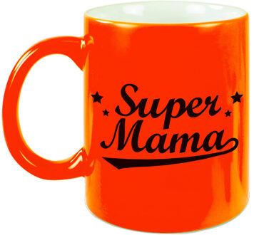 Super mama cadeau mok / beker neon oranje voor Moederdag 330 ml - feest mokken