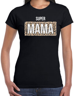 Super mama cadeau t-shirt met panter print zwart voor dames - Moederdag XS
