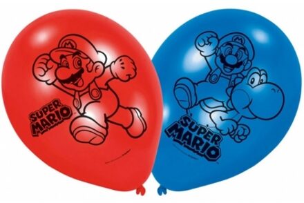 Super Mario Ballonnen Super Mario 6 Stuks Rood/blauw