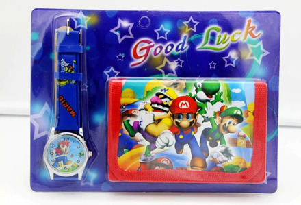 Super Mario kids Sets watch and wallet purse wrist quartz Christmas Children gift Cartoon watches students watches